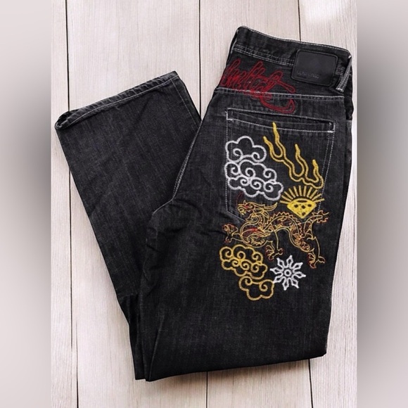 VTG Y2k Ecko Unltd Embroidered Dragon Skater Grunge Baggy Straight Leg 32W X42L - Picture 1 of 16